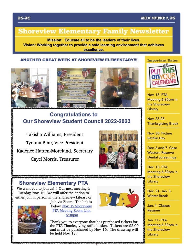 Shoreview Family Newsletter November 13, 2022