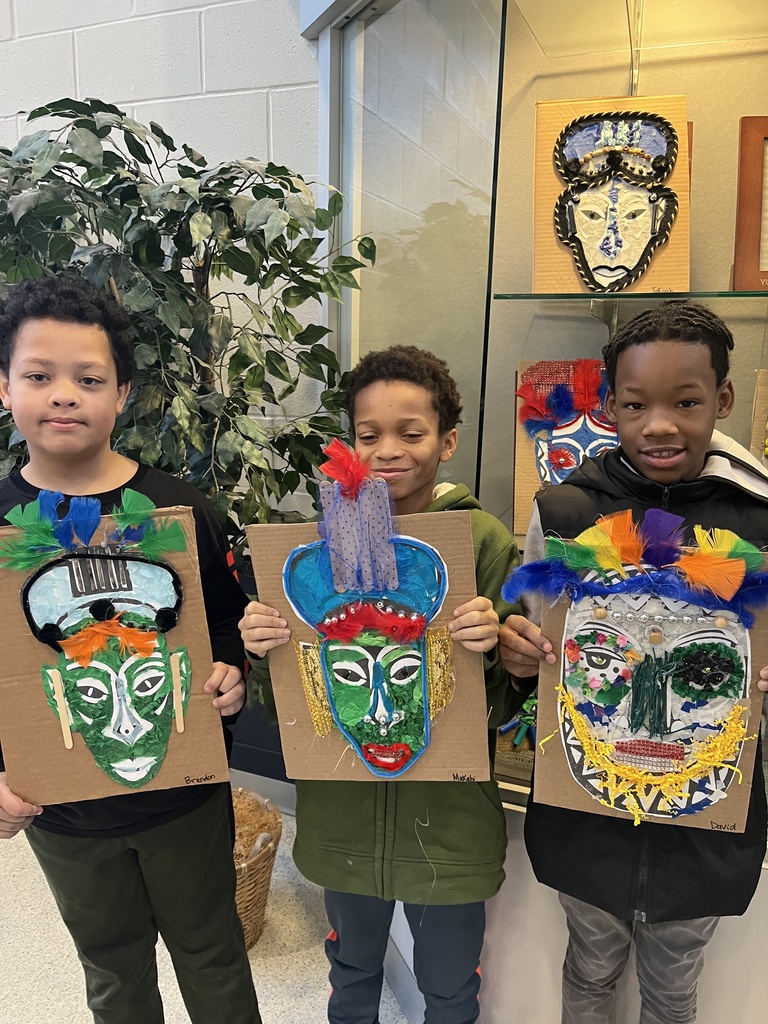 Preparing for Black History Month Art displays! The 5th grade students are creating the most authentic and beautiful African mask! #oneeuclid💙💛